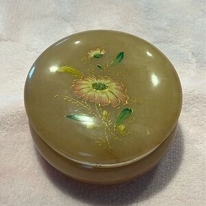 Vintage Flori Hinged Genuine Alabaster Floral Trinket Jewelry Box Made in ITALY